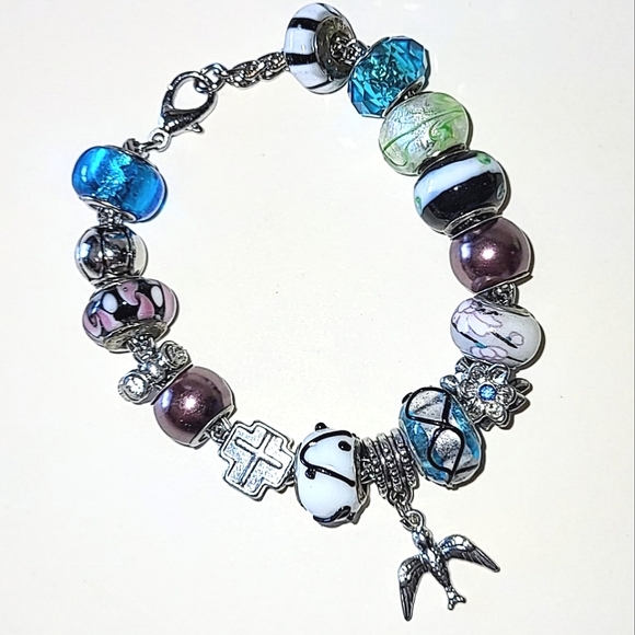 TROLLBEADS STYLE GLASS BEAD BRACELET - 16 UNIQUE BEADS - Picture 6 of 6